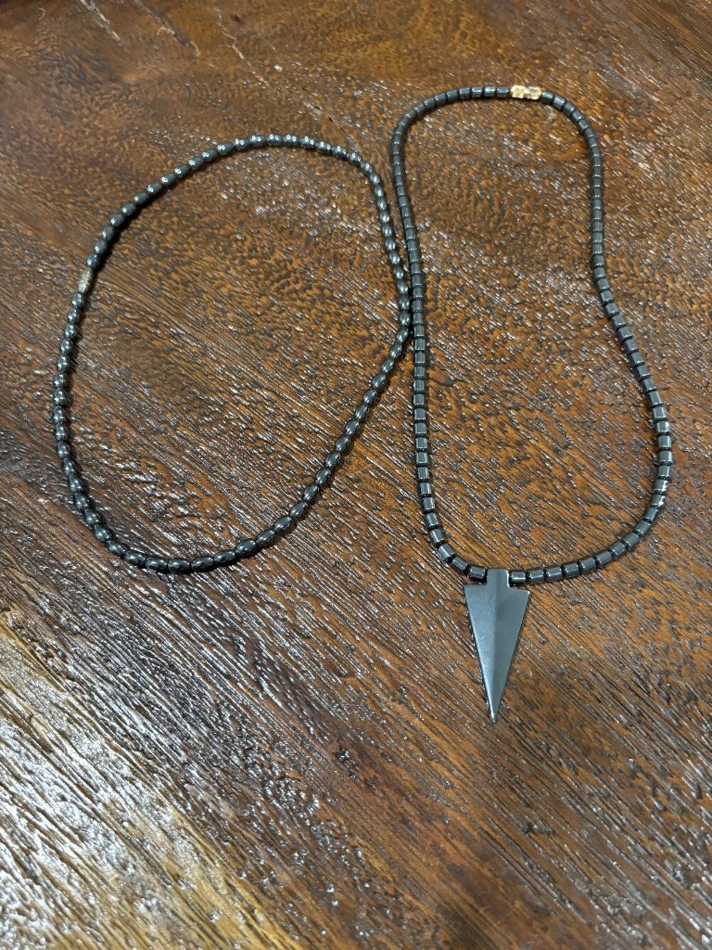 Hematite Beaded Arrow Necklace Set Dark Gray Men's Jewelry